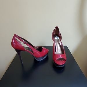 Guess red open toe platform heels